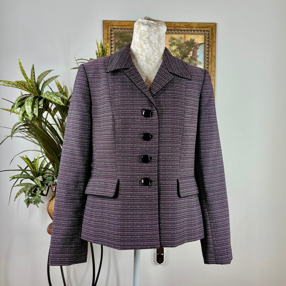 Collections by Le Suit Blazer Women 14 Purple Polyester Textured Button Front